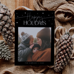 Happy Holidays タイポグラフィ ブラックフォト シーズンカード