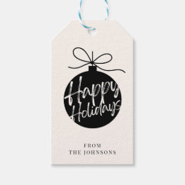 Happy Holidays | ブラック&クリームのカスタマイズ可能な家族 ギフトタグ