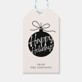Happy Holidays | ブラック&クリームのカスタマイズ可能な家族 ギフトタグ