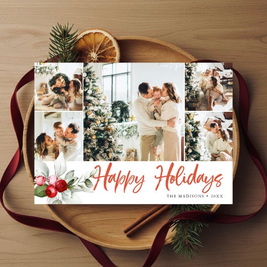 Happy Holidays ベリー ブラッシュスクリプト 7枚 写真 シーズンカード