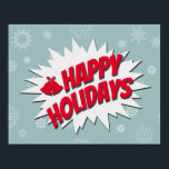 Happy Holidays ポスター<br><div class="desc">Happy Holidays comic style illustration with Christmas bell and snowflakes decoration on blue background</div>