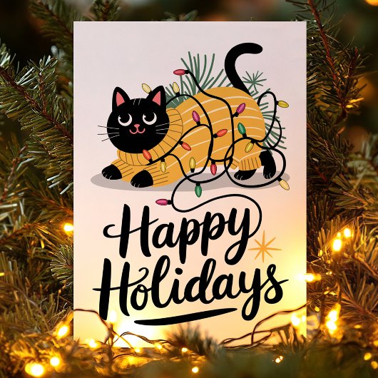Happy Holidays 猫のイルミネーション クリスマス