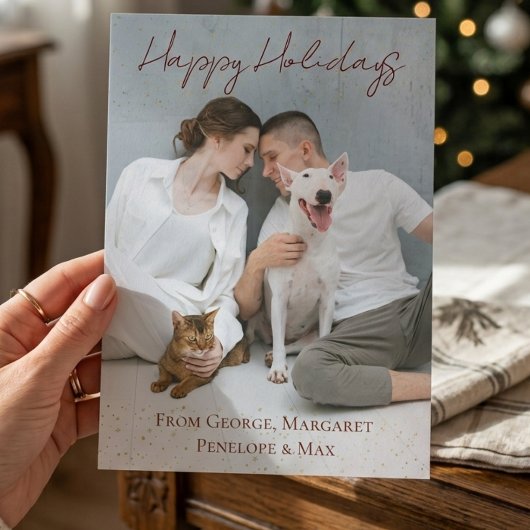 Happy Holidays 猫ママ 犬パパ エレガント 写真 シーズンカード
