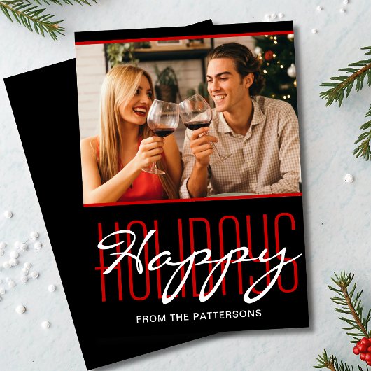 Happy Holidays 素朴 Christmasパーソナライズされた Photo シーズンカード