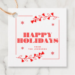 Happy Holidays | 赤と白のカスタマイズ可能な家族名入り フェイバータグ