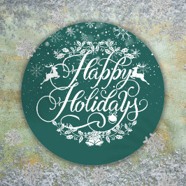 Happy Holidays 雪の結晶 グリーン クリスマス ラウンドシール