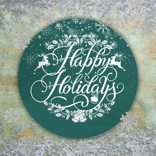 Happy Holidays 雪の結晶 グリーン クリスマス ラウンドシール