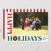 Happy Holidays 2017赤いクリスマスストライプの写真 シーズンカード (正面/裏面)