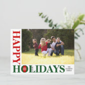 Happy Holidays 2017赤いクリスマスストライプの写真 シーズンカード (スタンド正面)