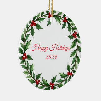 Happy Holidays 2024 | クリスマスリースのオーナメント セラミックオーナメント