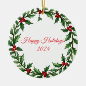 Happy Holidays 2024 | Christmas Wreath Ornament セラミックオーナメント (正面)