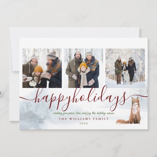 Happy Holidays 3 Photo Collage Fox Christmas シーズンカード (正面)