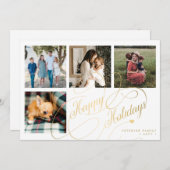 Happy Holidays 4フォトコラージュのスクリプエレガントト シーズンカード (正面/裏面)