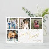 Happy Holidays 4フォトコラージュのスクリプエレガントト シーズンカード (スタンド正面)