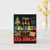 Happy Holidays Around World Christmas Hanukkah Diw カード (黄色い花)