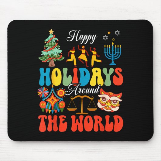Happy Holidays Around World Christmas Hanukkah Diw マウスパッド (正面)