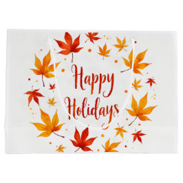 Happy Holidays Autumn Leaves Gift Bag ラージペーパーバッグ