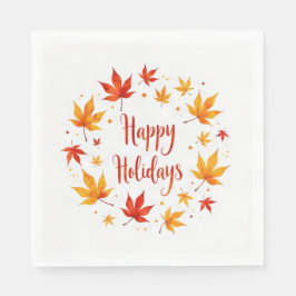 Happy Holidays Autumn Leaves Napkins スタンダードランチョンナプキン