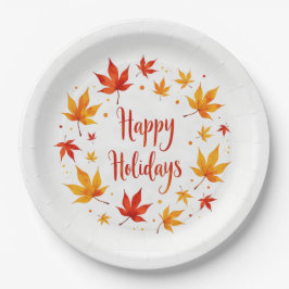 Happy Holidays Autumn Leaves Paper Plates ペーパープレート