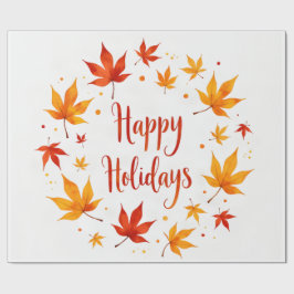 Happy Holidays Autumn Leaves Wrapping Paper ラッピングペーパー