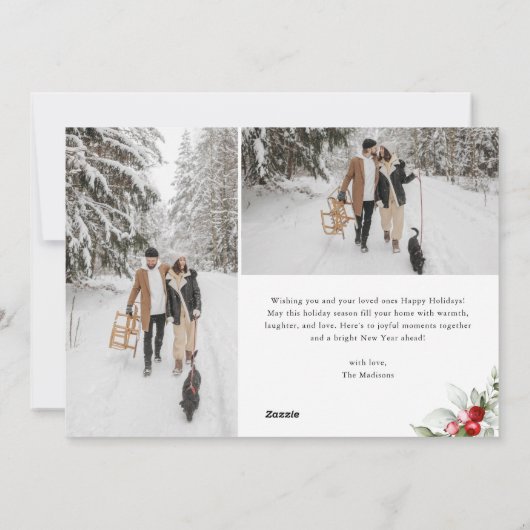 Happy Holidays Berry Brush Script 7 Photo シーズンカード (裏面)