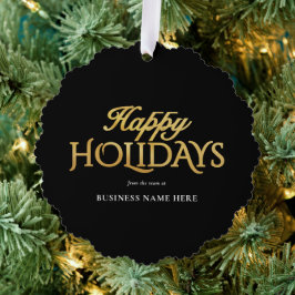 Happy Holidays Black Gold Elegant Modern Business オーナメントカード