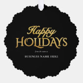 Happy Holidays Black Gold Elegant Modern Business オーナメントカード (正面)