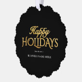 Happy Holidays Black Gold Elegant Modern Business オーナメントカード (左)