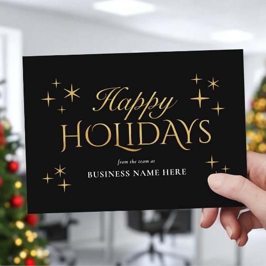 Happy Holidays Black Gold Elegant Modern Business シーズンカード