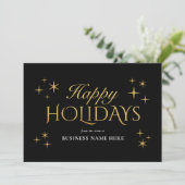 Happy Holidays Black Gold Elegant Modern Business シーズンカード (スタンド正面)