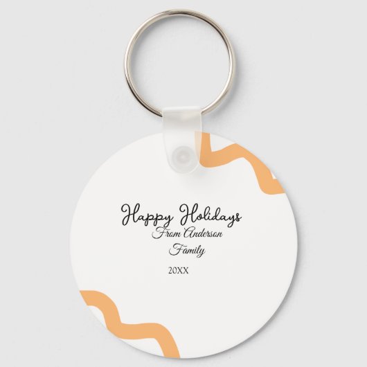 Happy holidays black orange name date year spiral  キーホルダー (正面)