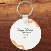 Happy holidays black orange name date year spiral  キーホルダー (正面)