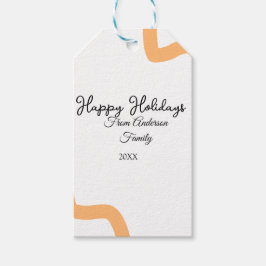 Happy holidays black orange name date year spiral  ギフトタグ