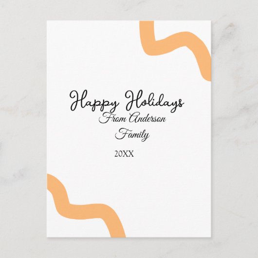 Happy holidays black orange name date year spiral  シーズンポストカード (正面)