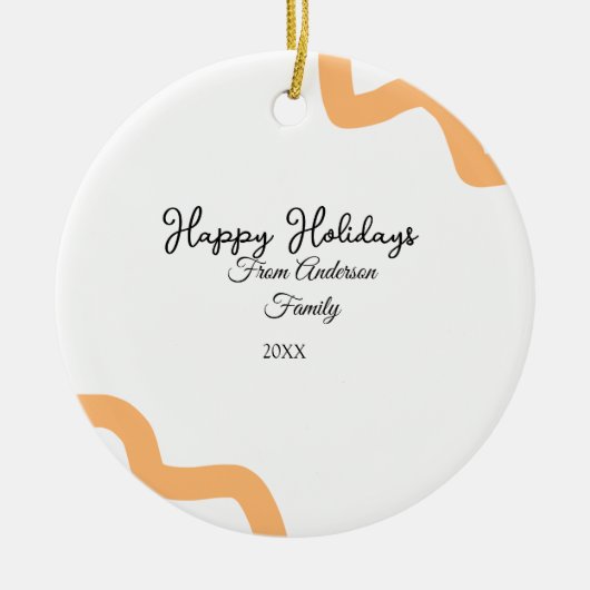 Happy holidays black orange name date year spiral  セラミックオーナメント (正面)