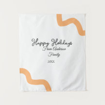Happy holidays black orange name date year spiral 