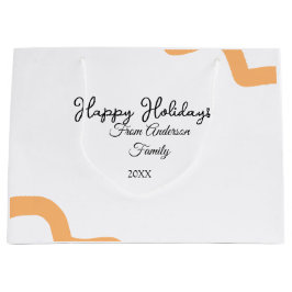 Happy holidays black orange name date year spiral  ラージペーパーバッグ