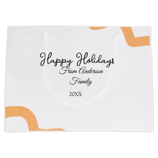 Happy holidays black orange name date year spiral  ラージペーパーバッグ (正面)