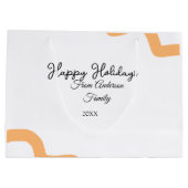 Happy holidays black orange name date year spiral  ラージペーパーバッグ (裏面)