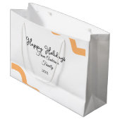 Happy holidays black orange name date year spiral  ラージペーパーバッグ (正面アングル)