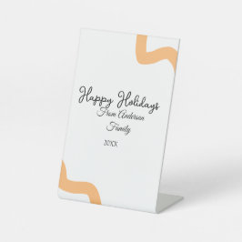 Happy holidays black orange name date year spiral  台座サイン