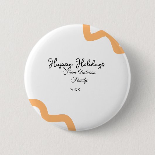 Happy holidays black orange name date year spiral  缶バッジ (正面)