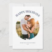 Happy Holidays Blue Family Photo Modern Christmas シーズンカード (正面)