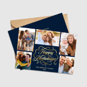 Happy Holidays Blue & Gold 5 Photo Collage Card シーズンカード