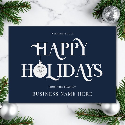 Happy Holidays Blue Modern Logo Business シーズンカード