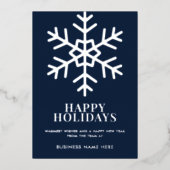 Happy Holidays Blue Snowflake Business 箔シーズンカード (正面)