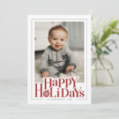 Happy Holidays Bold Red Photo シーズンカード (スタンド正面)