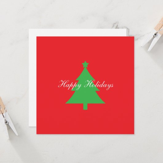 Happy Holidays Bright Red Christmas New Year カード (正面/裏面インサイチュ)