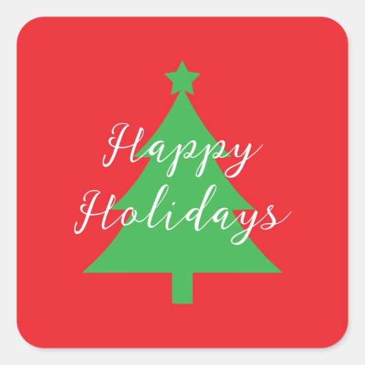 Happy Holidays Bright Red Christmas New Year スクエアシール (正面)
