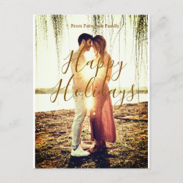 Happy holidays brown add couple photo name date mo シーズンポストカード